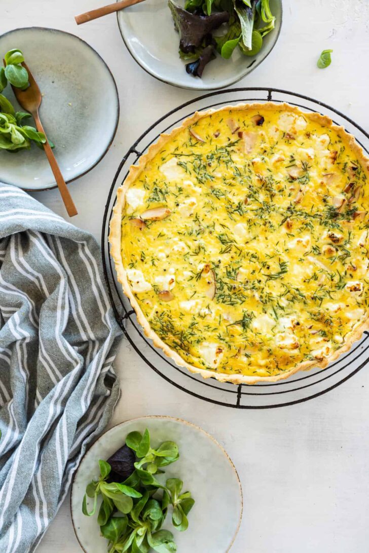 Smoked chicken and feta quiche