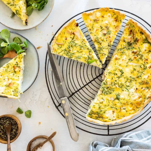 Smoked chicken and feta quiche