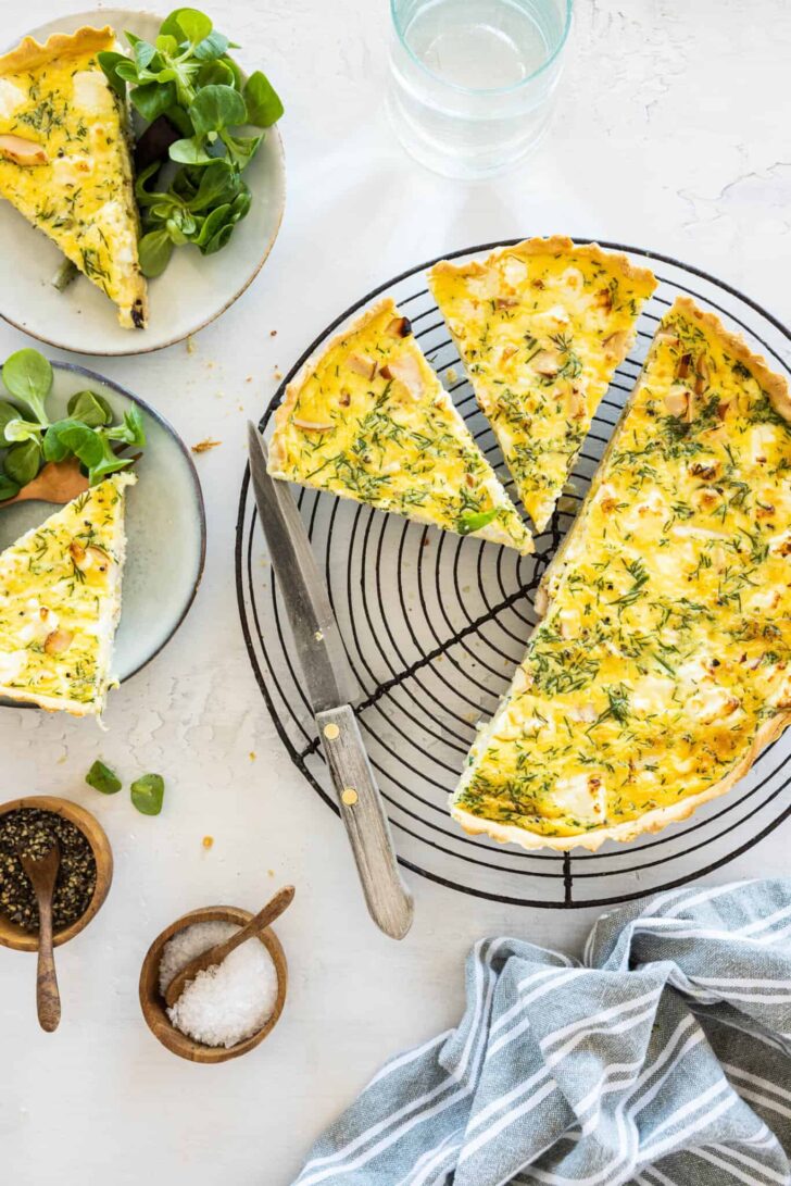 Smoked chicken and feta quiche