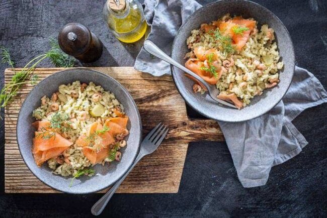 Fennel risotto with prawns