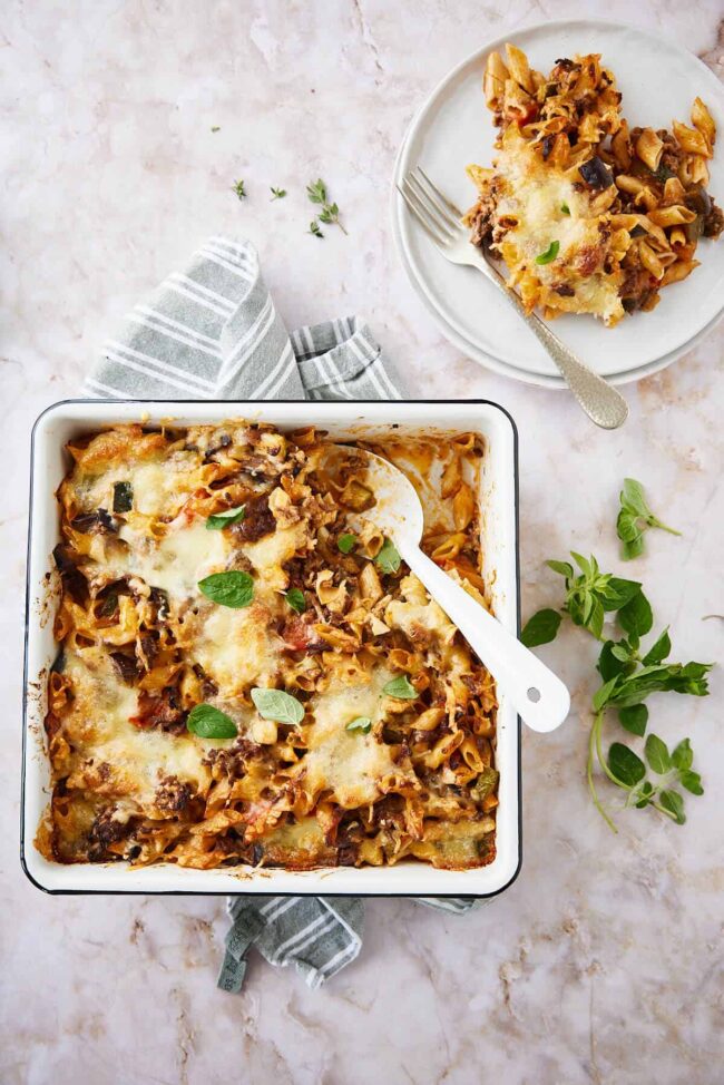 Baked penne with eggplant