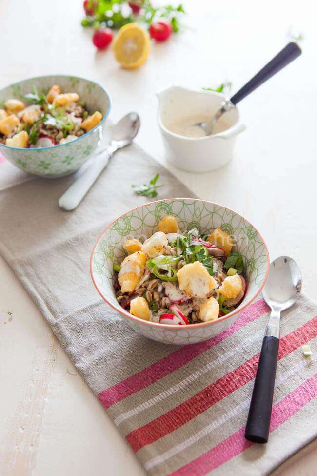 Farro salad with halloumi and cranberries