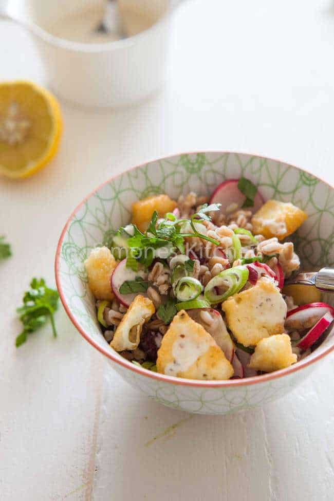 Farro salad with halloumi and cranberries