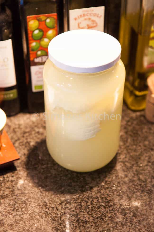 Halloumi sitting in the brine