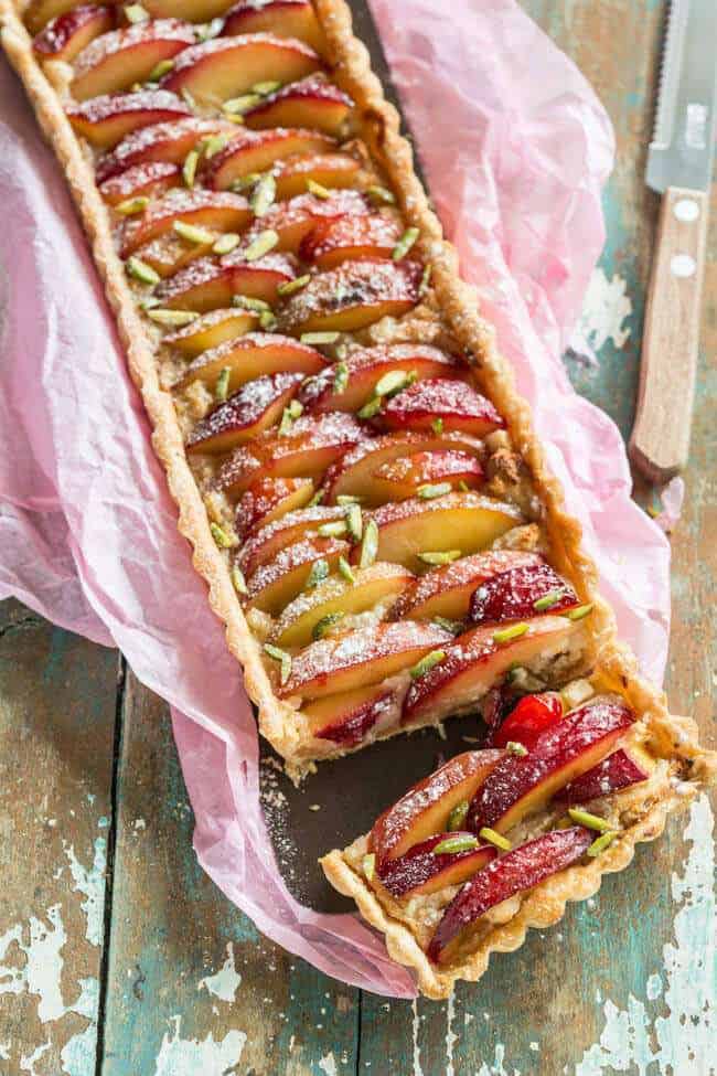Plum tart with marzipan