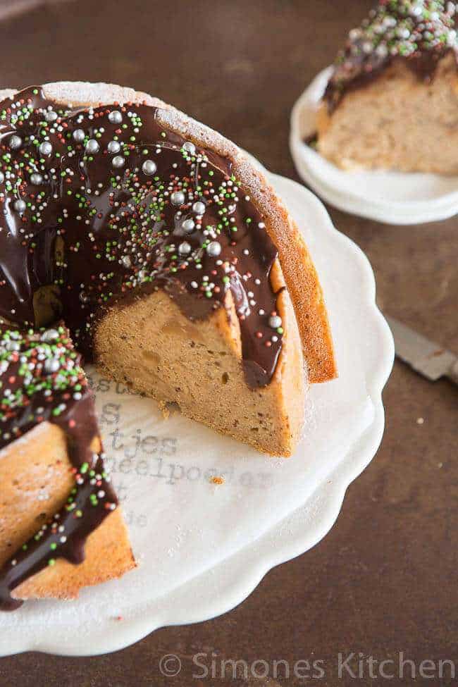 Bundt cake with apple pear compote and anis seeds