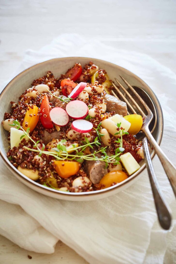 Quinoa salad with sausages