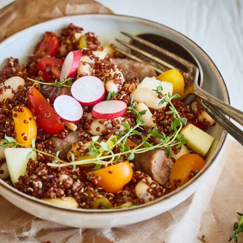 Quinoa salad with sausages