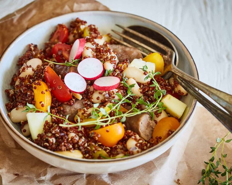 Quinoa salad with sausages