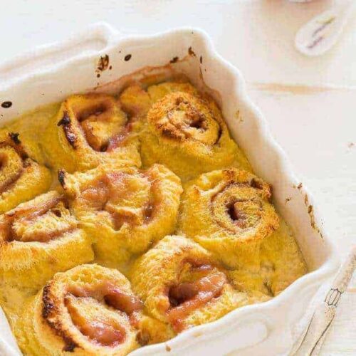 Rhubarb bread pudding