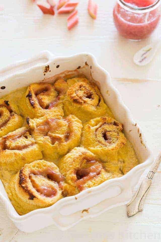 Rhubarb bread pudding