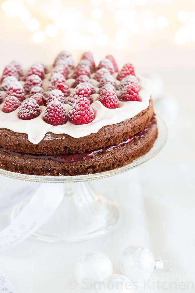 Double layered chocolate raspberry cake | insimoneskitchen.com
