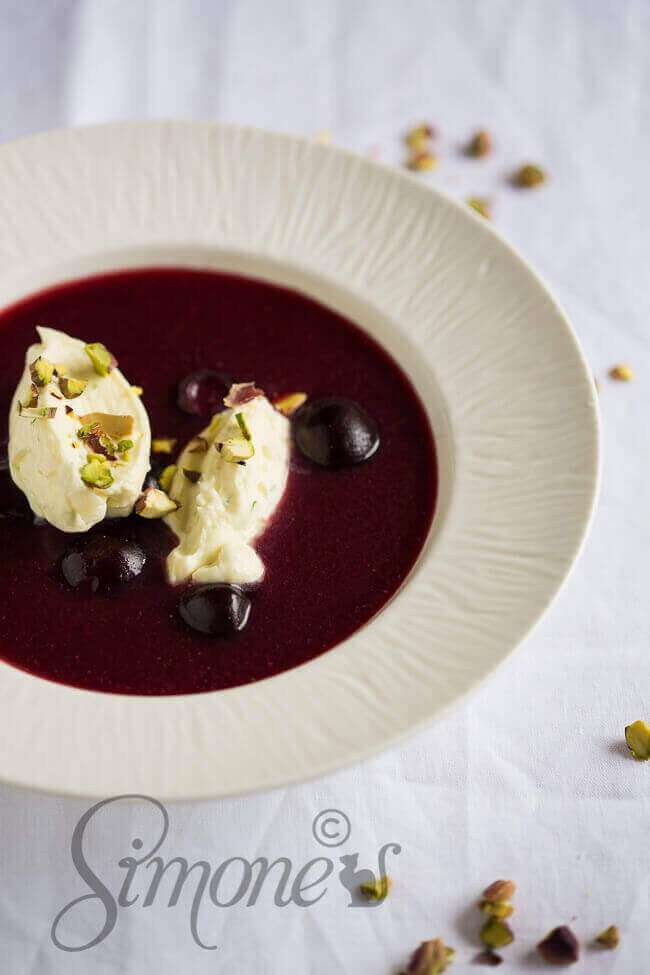 Cherry soup with mascarpone lime cream | insimoneskitchen.com