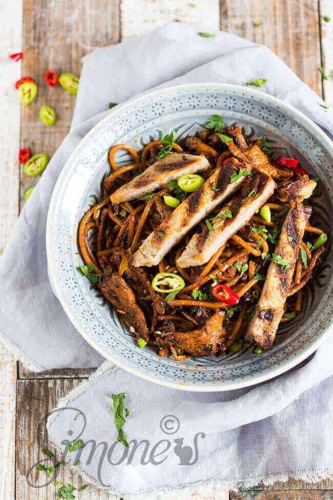 Carribean noodles with chicken and pork | insimoneskitchen.com