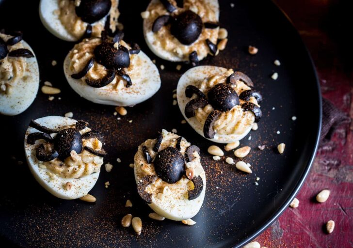 Halloween deviled eggs spiders