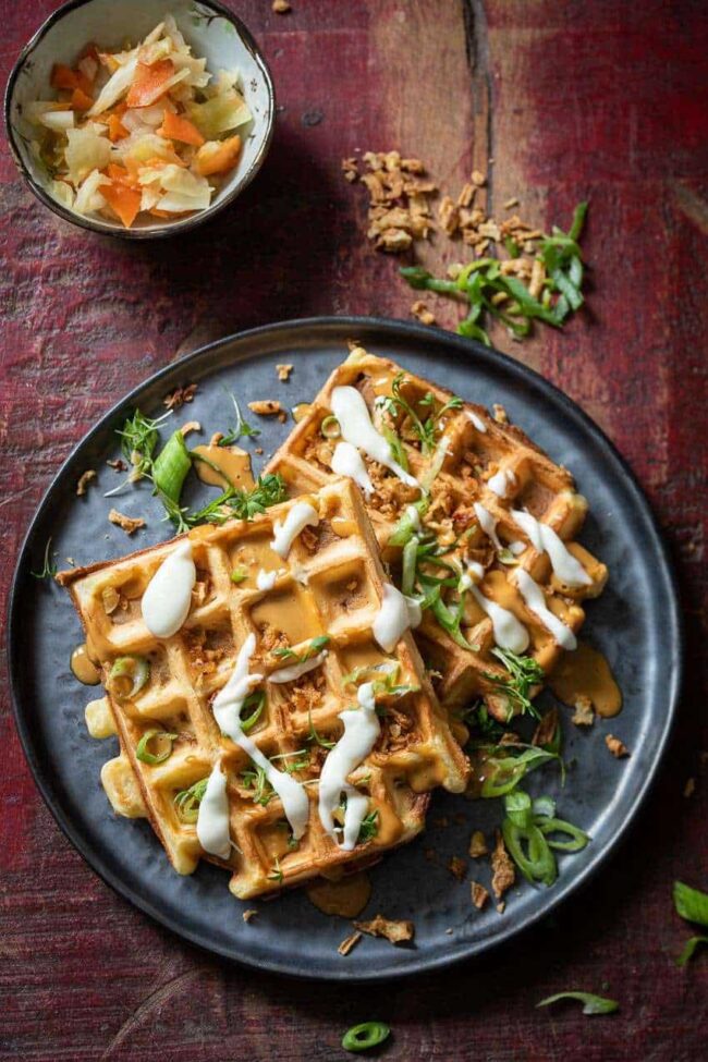 savory waffles with kimchi