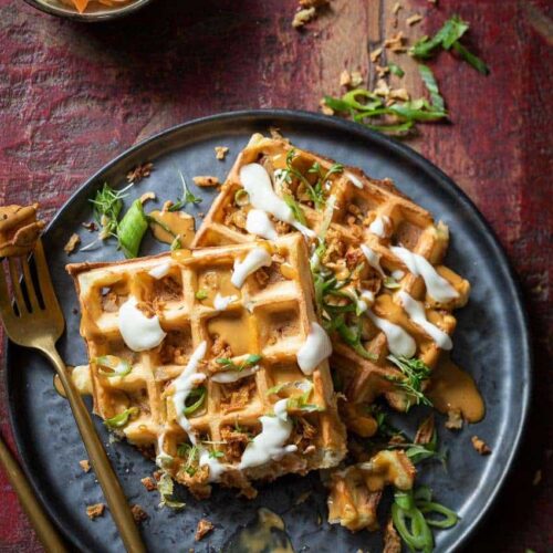 Savory waffles with kimchi