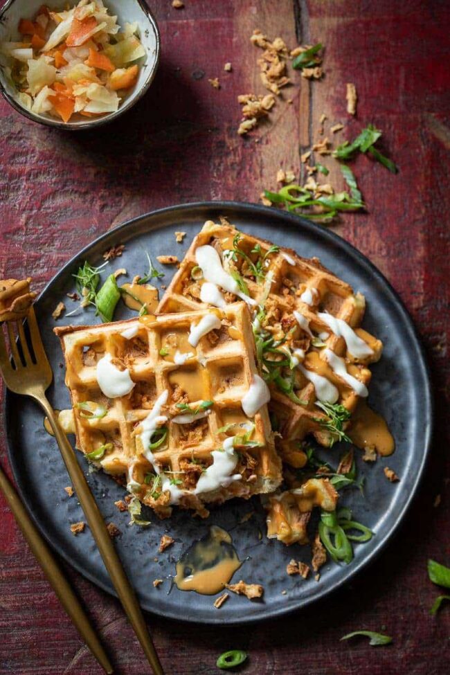 Savory waffles with kimchi