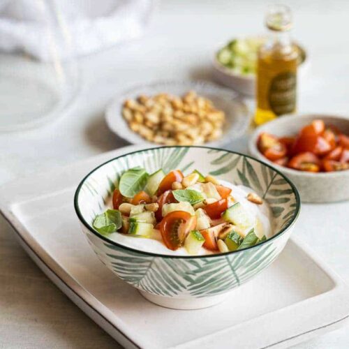 Savory yogurt with tomatoes and cucumber