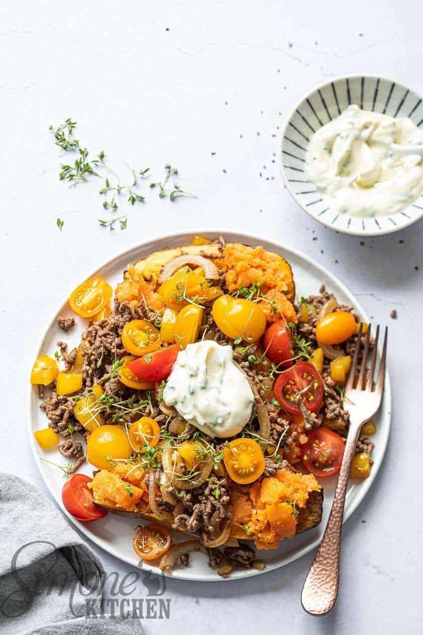 plate filled with Loaded sweet potato