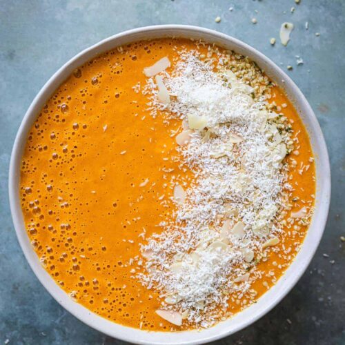 orange power smoothie bowl top shot