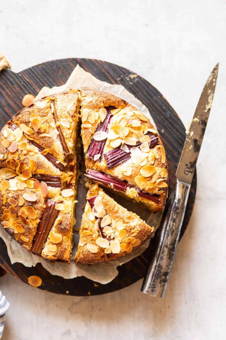 Top shot of rhubarb cake