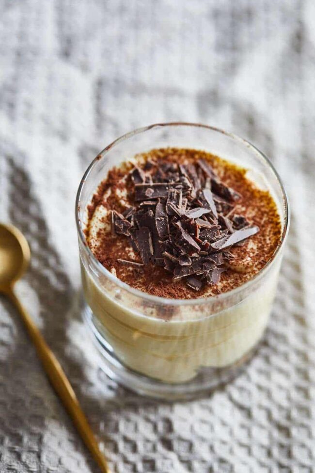 tiramisu with amaretto in a glass