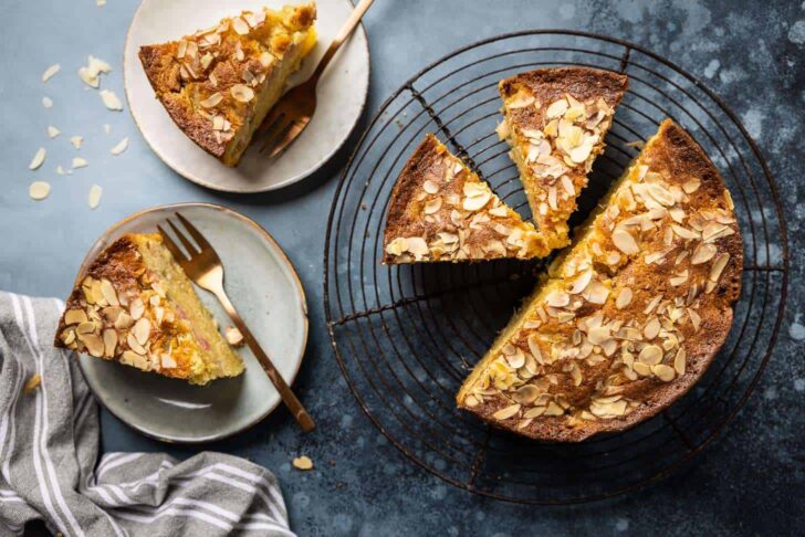 Rhubarb cake with oranges landscape