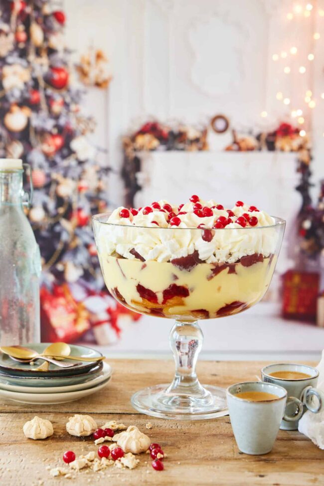 Christmas trifle with poached pears