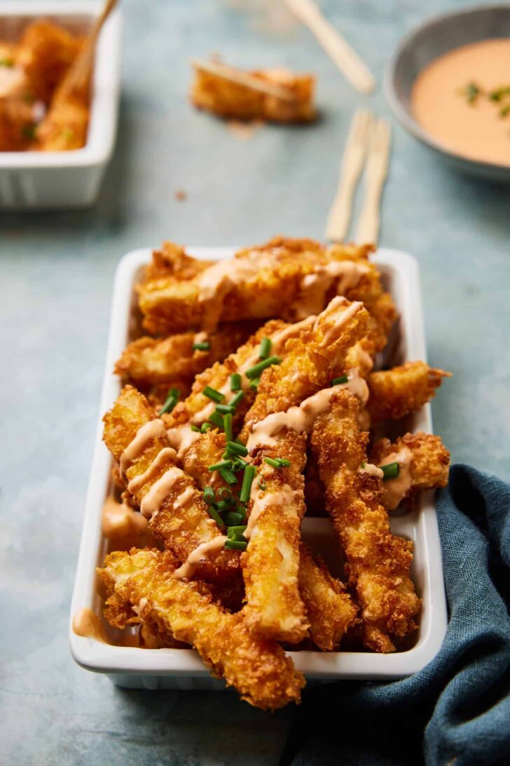 halloumi fries with crispy cornflake coating