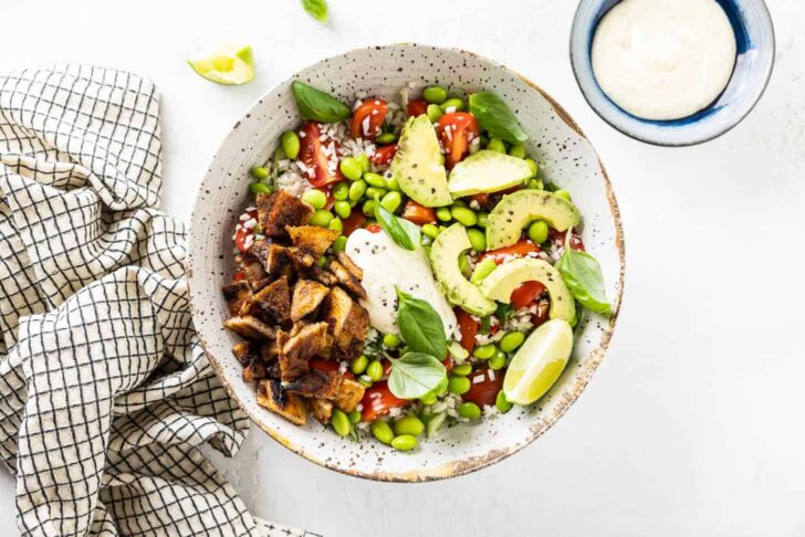 Poke bowl with pork belly