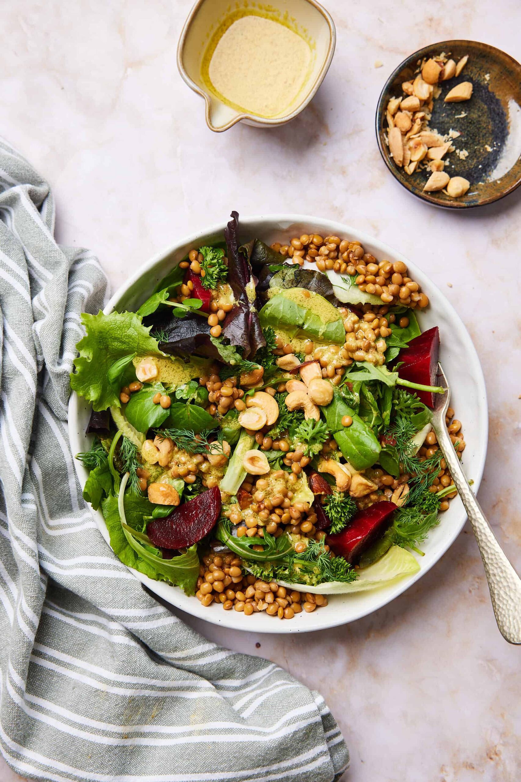 Lentil salad with roasted beetroot