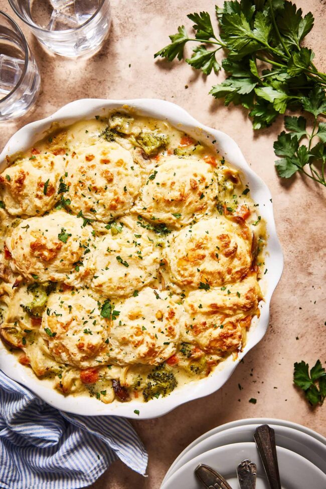 Chicken cobbler with mushrooms