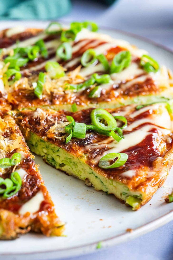 closeup of okonomiyaki