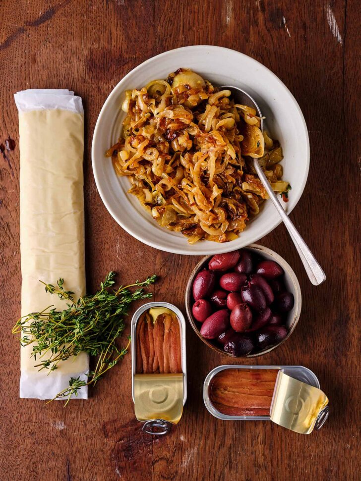 Ingredients for making a pissaladiere