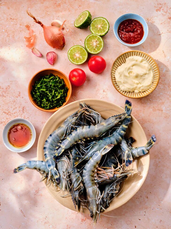 Ingredients for grilled prawn recipe