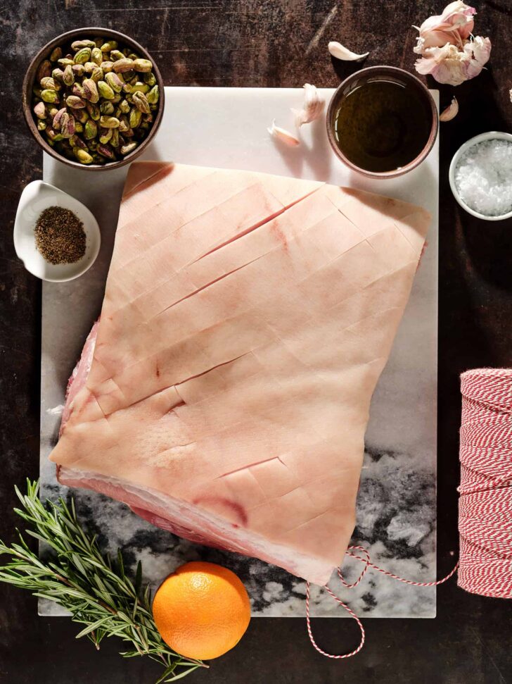 Slicing the pork belly