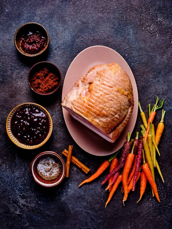 Ingredients for oven baked glazed ham