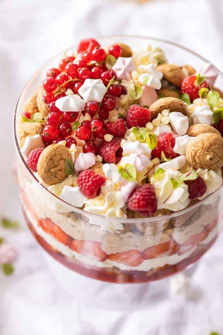 Closeup of the top of the Christmas trifle