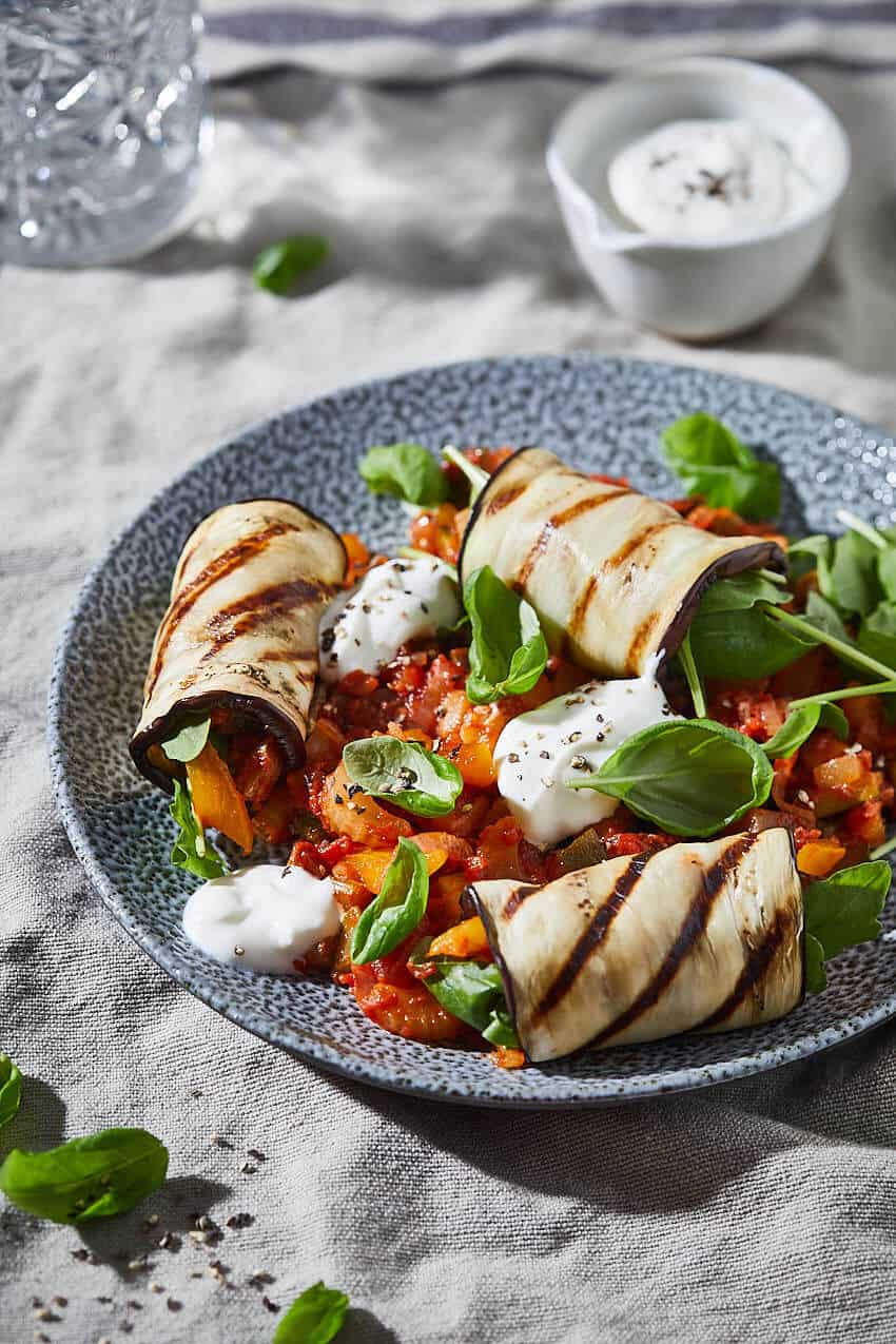 Eggplant rolls with goat cheese
