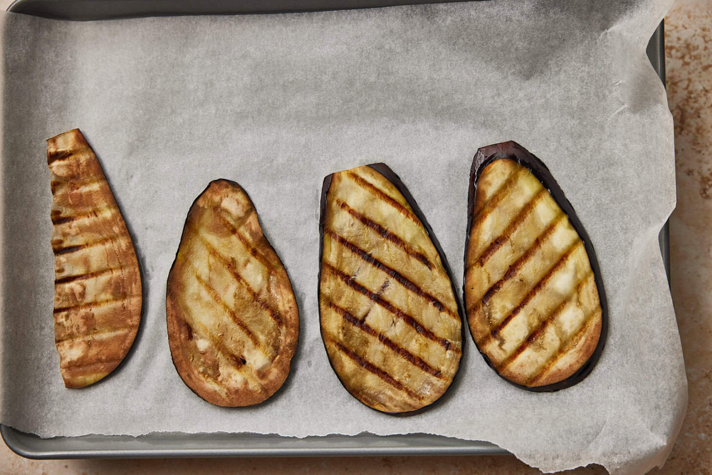 Grilling the eggplant in a grillpan