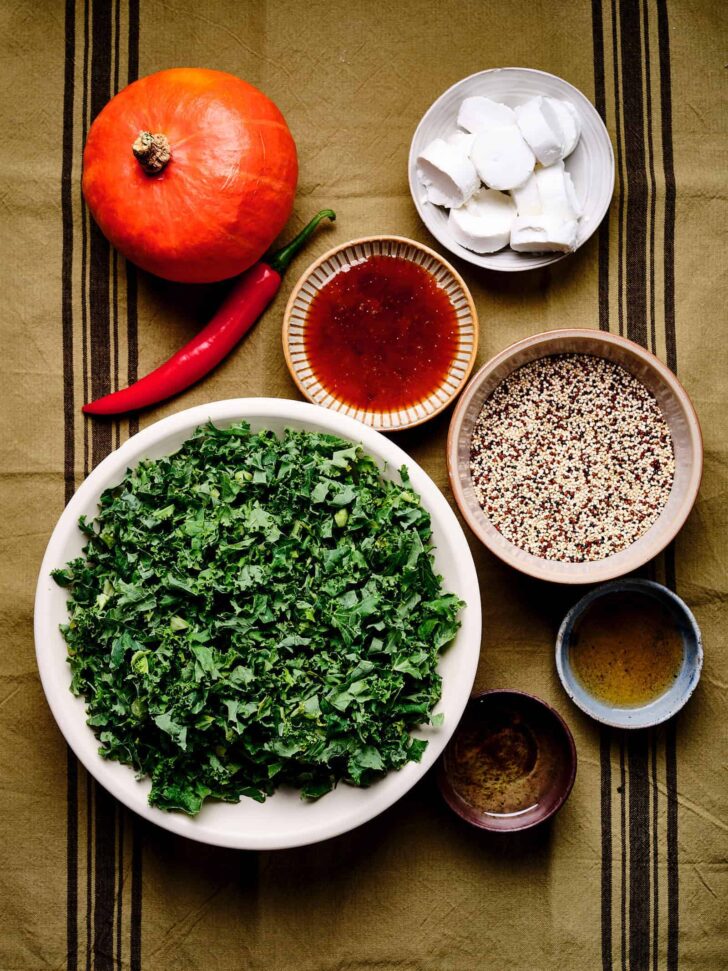 Ingredients for the kale salad with pumpkin