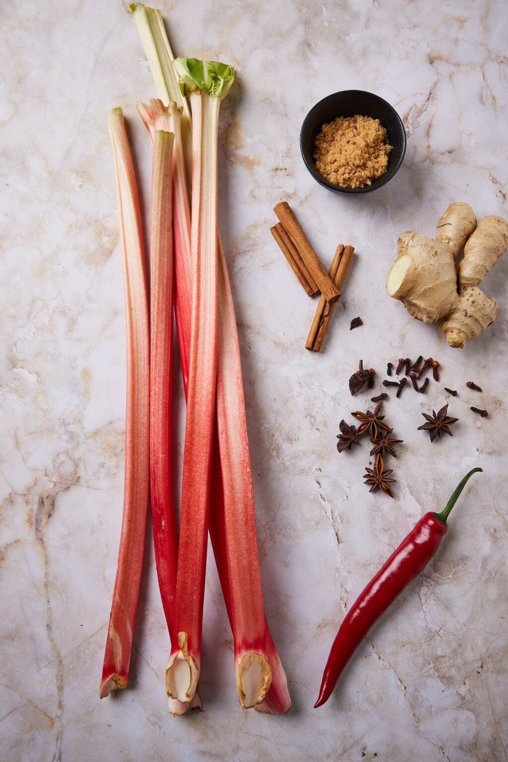 Ingredients for rhubarb chutney