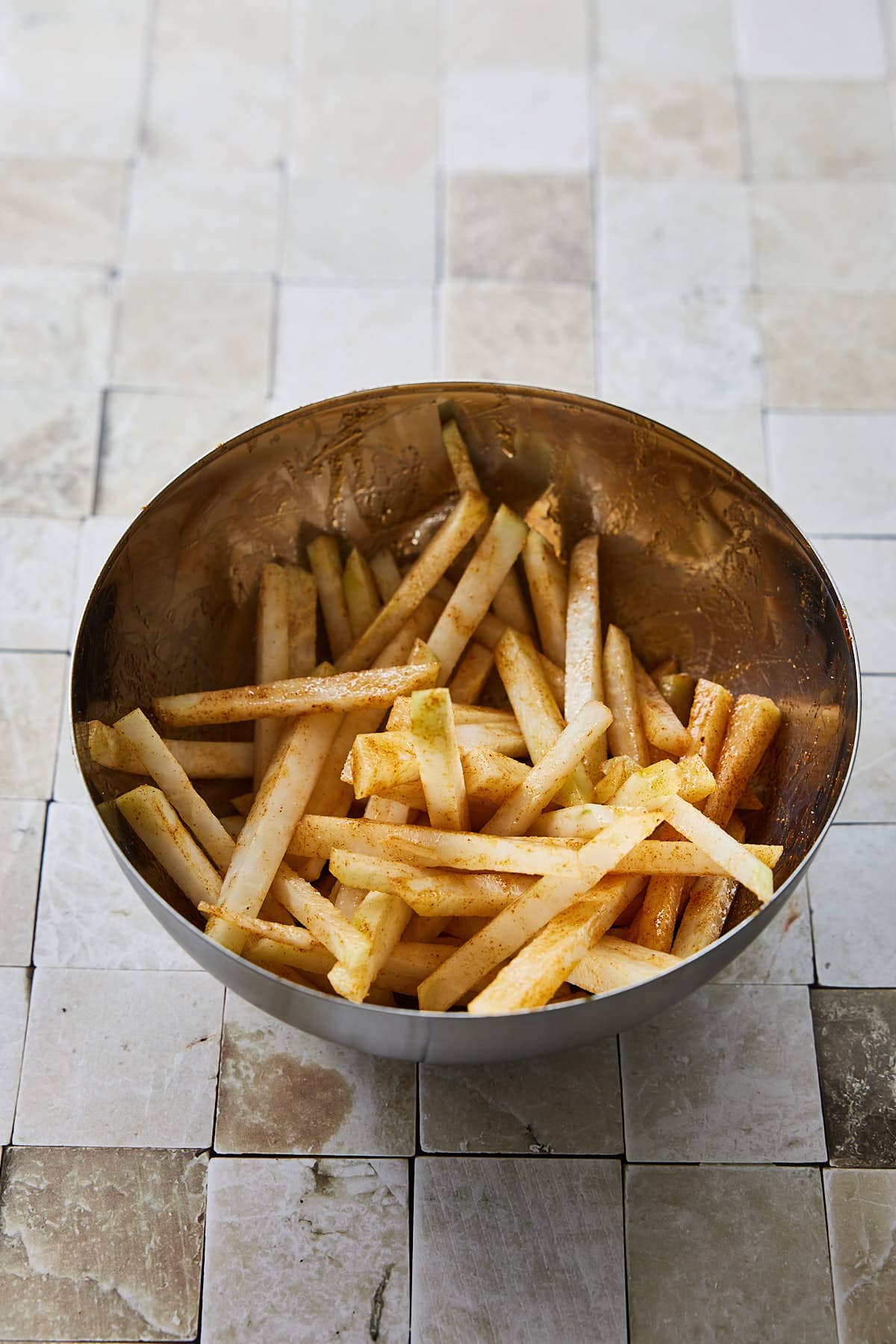 Season the kohlrabi fries