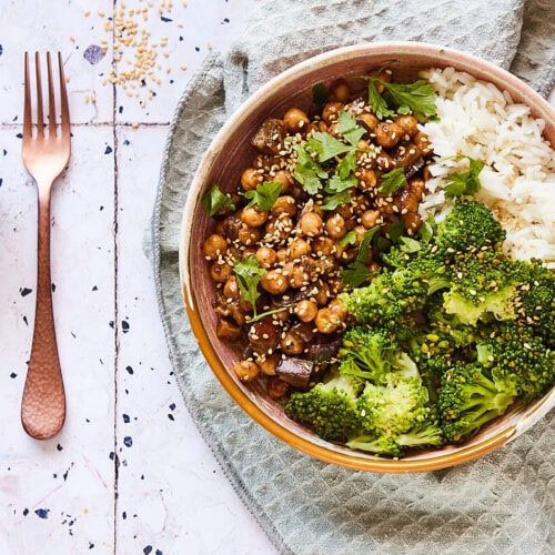 Sticky chickpeas with eggplant