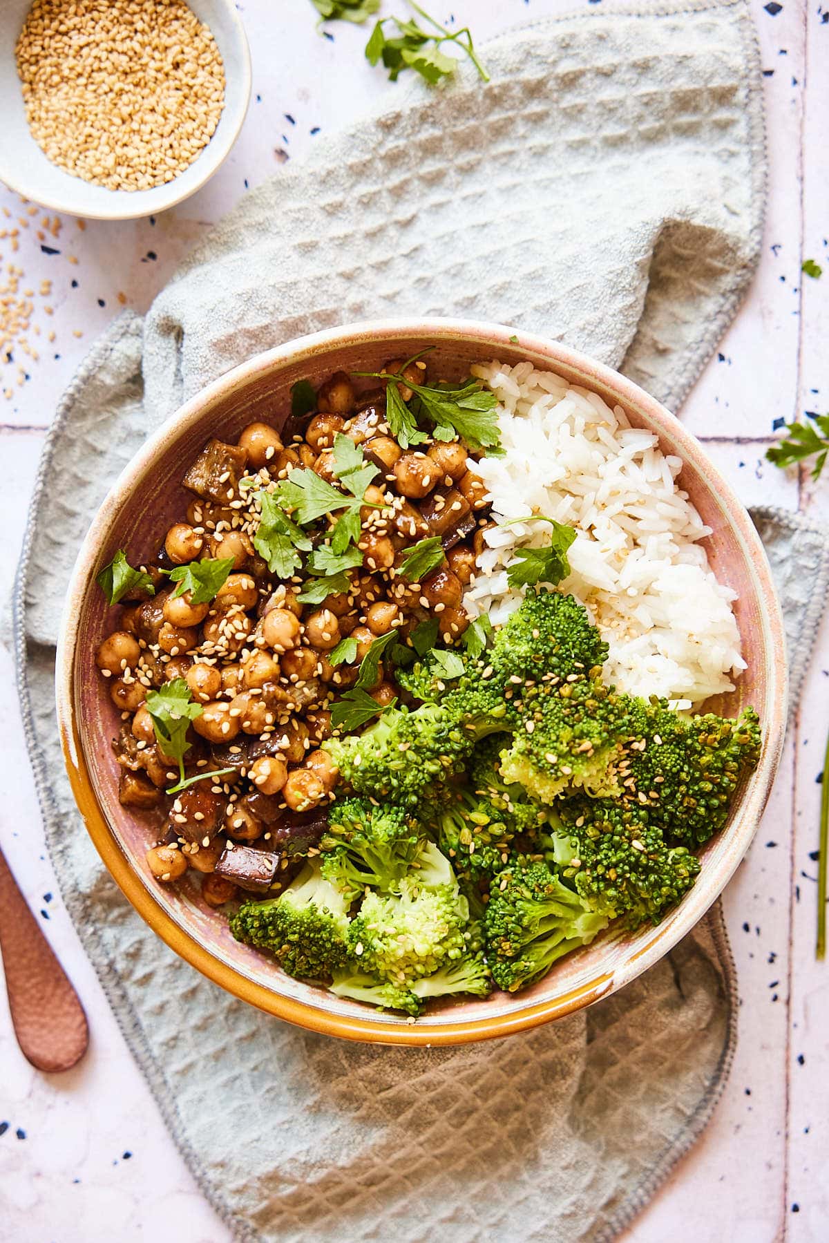 Sticky chickpeas with eggplant